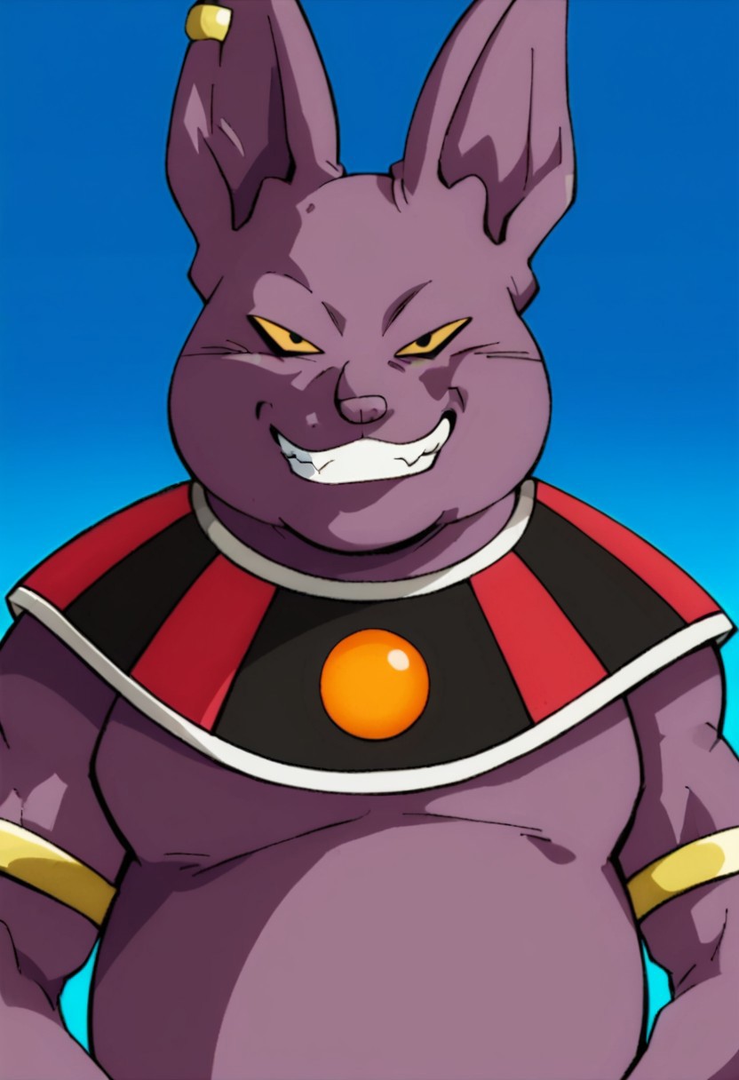 score_9, score_8, score_7, source_anime, champa (dragon ball), male focus, 1boy, solo, looking at viewer, jewelry, armlet, earrings, smile, teeth, piercing