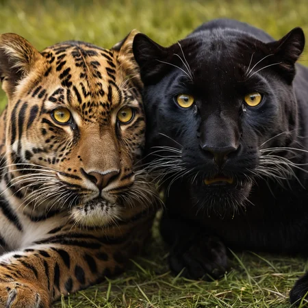 cinematic film still of <lora:Fine art photography style:1>
Juxtaposition of a cinematic image of leopard and a black panther are laying together,looking at viewer,simple background,yellow eyes,no humans,animal,cat,black background,realistic,animal focus,whiskers,tiger Juxtaposition,artistic,photography,dramatic light,dramatic shadow light,contrast,saturated color,cinematic,filmic,photographic,realistic,realism,perfection,perfect,Juxtaposed,opposite,different things,side by side,syncretism,antithesis,Juxtaposition style,tiger , creative, photorealism, hyperrealism, Fine art photography style, Fine art cinematic photography style, shallow depth of field, vignette, highly detailed, high budget, bokeh, cinemascope, moody, epic, gorgeous, film grain, grainy