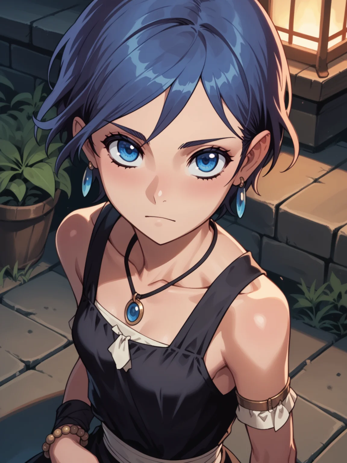 (upper body, solo:1.1) <lora:happy_tentacle-ato-v0.4-000014:1>, ht_ato, blue hair, blue eyes, 1girl, small breasts, (petite:1.2), <lora:Shed_The_Skin's StS_age_slider_v1_initial_release:-1.1> ( :1.1) jewelry, necklace, earrings, bracelet ( , (unusually open eyes :1.2) , ( :1.2) , , (looking at viewer:0.6) :1.15) , outdoors, vegetation, ( :1.1), , (night, night sky :0.6), , (:0.5), , (medieval :0.8) (( from above :1.3) :0.8) score_9, score_8_up, score_7_up, score_6_up, score_5_up, score_4_up, [(realistic, photorealistic:1.2):(realistic:1.2):12] [(3d:1.2)::10] <lora:LUUNA's Lunas-NijiJourney-SDXL-B2:0.35>, nijijourney <lora:prgfrg23's Counterfeit-V3.0 Style SDXL_LoRA_Pony Diffusion V6 XL:0.35> <lora:mfcg's mfcgXL:0.12> <lora:reweik's gyokai(himehajime)_PonyXL_style_v01:0.14>