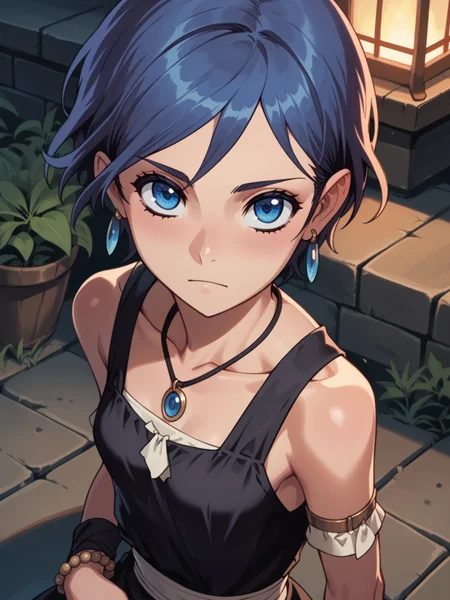 (upper body, solo:1.1) <lora:happy_tentacle-ato-v0.4-000014:1>, ht_ato, blue hair, blue eyes, 1girl, small breasts, (petite:1.2), <lora:Shed_The_Skin's StS_age_slider_v1_initial_release:-1.1> ( :1.1) jewelry, necklace, earrings, bracelet ( , (unusually open eyes :1.2) , ( :1.2) , , (looking at viewer:0.6) :1.15) , outdoors, vegetation, ( :1.1), , (night, night sky :0.6), , (:0.5), , (medieval :0.8) (( from above :1.3) :0.8) score_9, score_8_up, score_7_up, score_6_up, score_5_up, score_4_up, [(realistic, photorealistic:1.2):(realistic:1.2):12] [(3d:1.2)::10] <lora:LUUNA's Lunas-NijiJourney-SDXL-B2:0.35>, nijijourney <lora:prgfrg23's Counterfeit-V3.0 Style SDXL_LoRA_Pony Diffusion V6 XL:0.35> <lora:mfcg's mfcgXL:0.12> <lora:reweik's gyokai(himehajime)_PonyXL_style_v01:0.14>