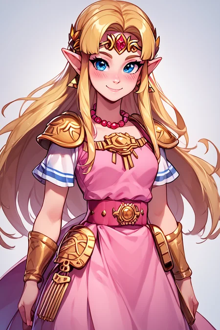 score_9, score_8_up, score_8, medium breasts, (curvy), cute, eyelashes,       BREAK, , zzUZelda, blonde hair, jewelry, dress, pink tabard, triforce, circlet, armor, earrings, necklace, shoulder armor, tiara, <lora:UltimatePrincessZelda_PDXL_v1:0.8>,, BREAK, closed mouth, alternate costume, smile, looking at viewer, blush, zzLFashion, cowboy shot,  embedding:zPDXL, Expressiveh,  <lora:Vivid:0.7>,  <lora:LFashionPDXL:1>,  <lora:Uncensored_PonyXL_cpt_v02.09:0.4>,  <lora:Expressive_H-000001:0.4>,