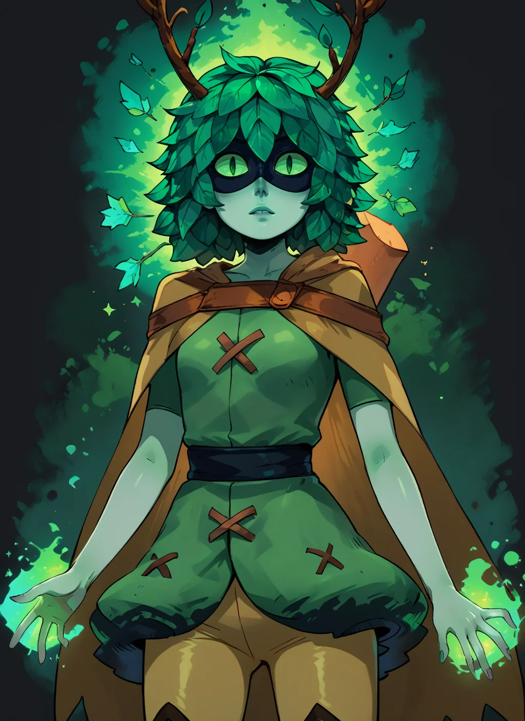 score_9, score_8_up, score_7_up, highly detailed, huntress wizard, standing, green skin, rating_questionable, source_anime, dark dramatic lighting, iridescent glowing colorful magic, BREAK best quality, masterpiece, e621, digital_art <lora:Huntress_Wizard_pdxl:1.0>