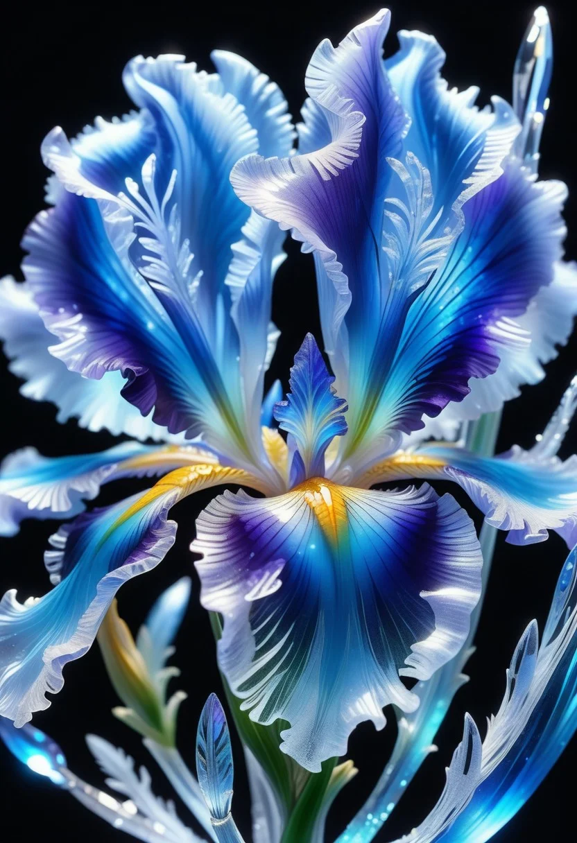 a versicolor iris made out of Jed-Blmicry, <lora:BioIceCrystalStyle-000006:0.7>, masterpiece, full of details,
