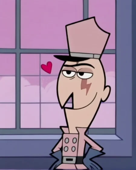 solo focus,<lora:General_Scarr_ForPony:1> scarr, 1boy, pink uniform, makeup, smile, heart shape, pink window background, pink har
