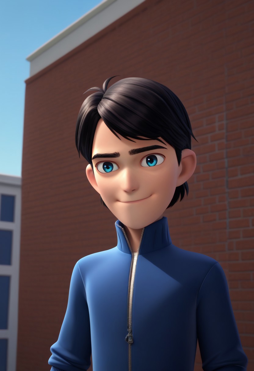 score_9, score_7_up, 3D
jimth, 1boy, male focus, solo, blue eyes, black hair, short hair, jacket, blue jacket, rolled up sleeves, zipper, light smile,
outdoor, sky,