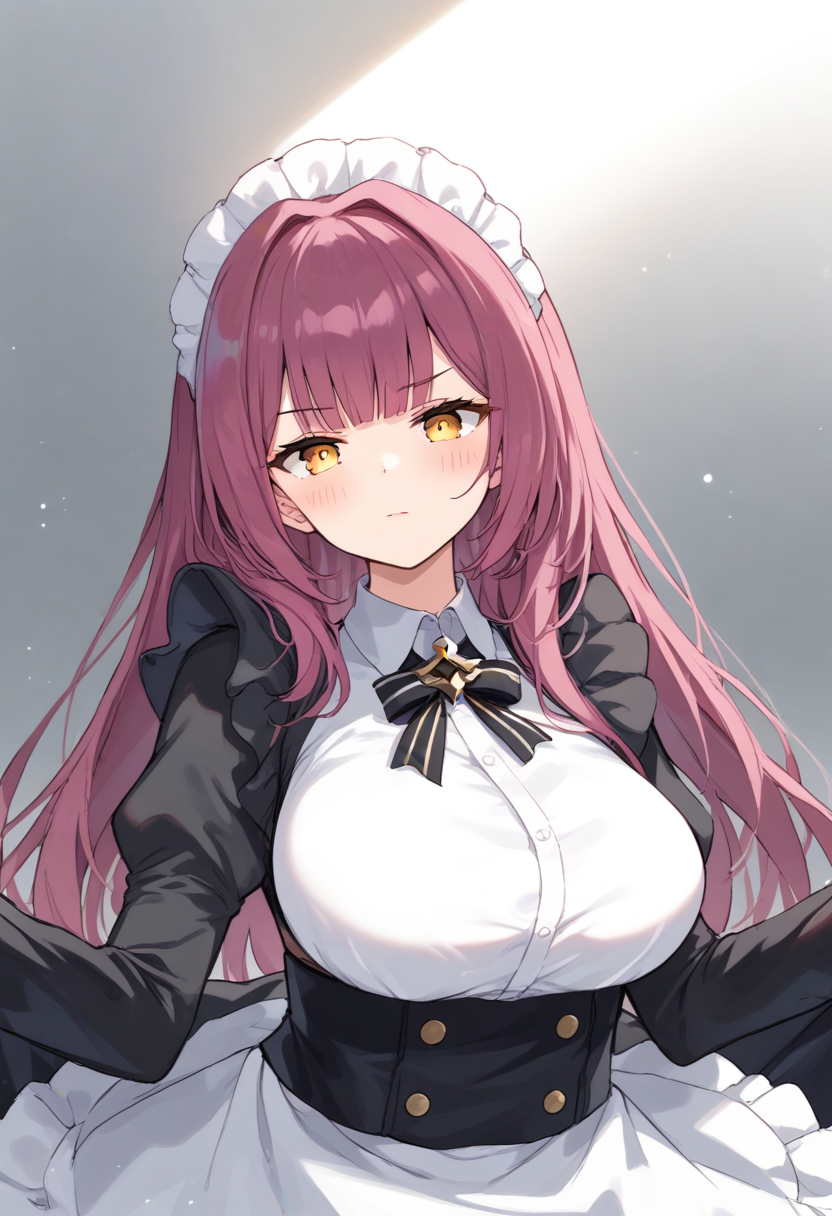 <lora:devonshire_XL-bf16-pony-v1:1> 1girl, devonshire_(azur_lane),maid, BREAK score_9, score_8_up, score_7_up, BREAK source_anime, best quality, masterpiece, uncensored,<lora:sdxl_lightning_4step_lora:1>(clear eyes:1.2),rating_explicit,(4 finger:0.5),zPDXLpg