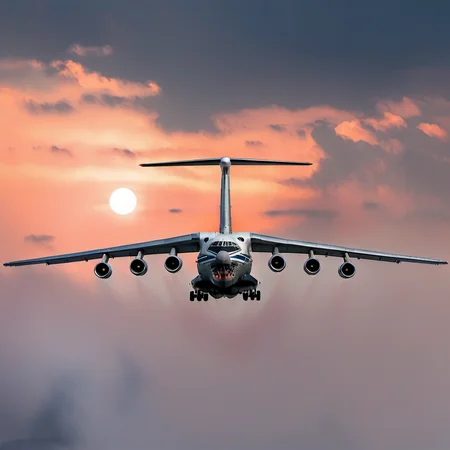 a photo of flying il_76 in sky, sunset <lora:il_76_2_SDXL:1>