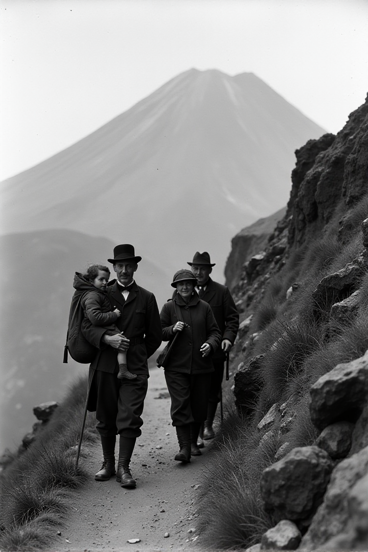 Mountain guides carry a rich lady who wanted to climb Vesuvius in 1910. Kingdom of Italyâââ