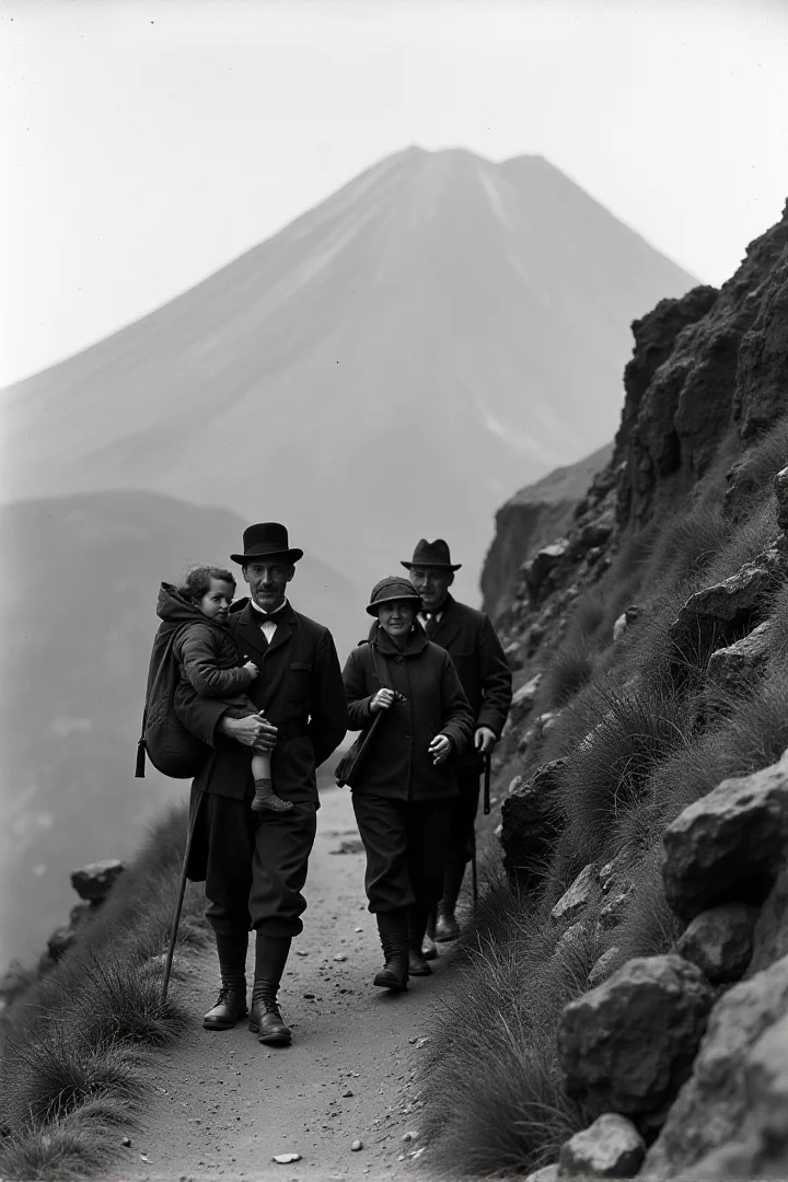 Mountain guides carry a rich lady who wanted to climb Vesuvius in 1910. Kingdom of Italyâââ