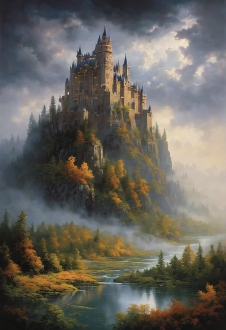 by  Peter Lik  and  Brian Mashburn, sharp, beautiful, castle in the sky, exquisite painting