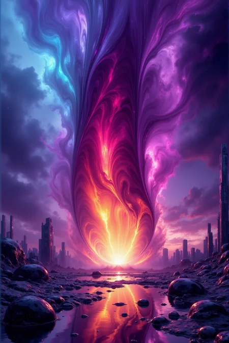 <lora:Vibrantly_Abstract_style:0.7> VibrantlyAbstract style.
With ultra-smooth shading, high-gloss rendering, and complex internal refraction, this design merges physical perfection with cosmic energy in a celebration of mathematical elegance and prismatic power., Apocalyptic surrealism art style, digital painting, eerie and haunting, surreal landscapes, dystopian ruins, twisted reality, dreamlike and nightmarish scenes, vibrant and dark color palette, intricate details, professional-grade execution, evokes a sense of doom and otherworldliness