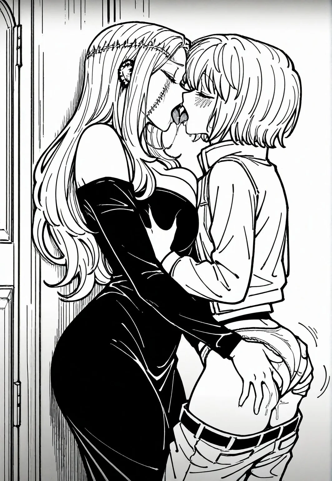 masterpiece,best quality,amazing quality,very aesthetic,absurdres,newest, huge filesize,
<lora:spo_sdxl_10ep_4k-data_lora_webui:0.5>,
<lora:add-detail-xl:1> hunter x hunter, official art,
cute face, french kiss, 2girls, closed eyes, enjoy,tongue out, happy sex, yuri, ass grab, grabbing another's breast, breast press, saliva, saliva trail, open mouth,
BREAK
cute face, french kiss, 2girls, closed eyes, enjoy,tongue out, happy sex, yuri, ass grab, breast press, saliva, saliva trail, open mouth,
grabbing breast,
<lora:HUNTERHUNTER___Morena_____borksen:1>Morena,
h_Morena,
mature female, black dress,forehead,
monochrome,greyscale,
long hair,
scar,piercing,
stitches,
ear piercing,
ollarbone,full body,
BREAK
cute face, french kiss, 2girls, closed eyes, enjoy,tongue out, happy sex, yuri, breast press, saliva, saliva trail, open mouth,
fingering,
white open jacket, panties,
greyscale,embarrassed,
solo,monochrome,
short hair,long sleeves,
pants,jacket,
h_borksen,