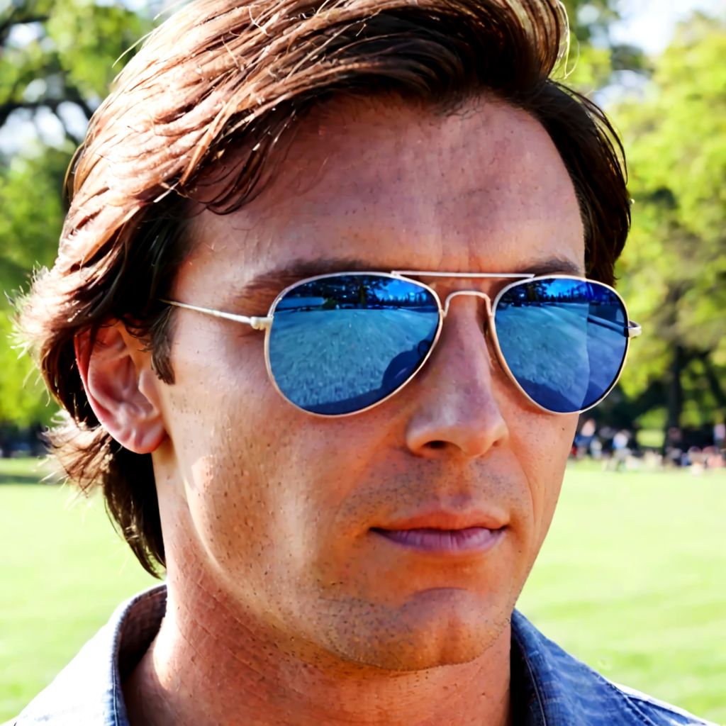 avigl45535, blue lens, sunglasses, handsome, man, sunny, brunette, charming, central park, cinemagraph, cowboy shot