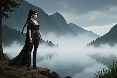 Envision the scene described below from the viewer's point of view.
Morana said to the viewer:
"(Sneering) Passing by? Ha! No mortal stumbles upon this forsaken lake by chance. You were drawn here, as I was, by the whispers of the damned. As for what I was doing... (leaning forward, her eyes glowing with an unnatural light) I was indulging in the sweetest of vices: the hunt. The thrill of the chase, the taste of the blood, the ecstasy of transformation. (smiling, revealing razor-sharp fangs) You, however, seem to be lacking the...certain essence that would make you worthy prey.
And as for who I am... (waving her hand dismissively) Morana, a vampire of unyielding power and unrelenting darkness. You should be grateful that I deign to acknowledge your presence, mortal. Now, tell me... what brings you to this accursed place? (her voice dripping with malice) Do not think of fleeing; the fog will ensure that you remain... entranced. (leaning back, her eyes never leaving yours) Speak, mortal, and perhaps I shall grant you a fleeting moment of mercy... or perhaps simply prolong your suffering. The choice is mine."
Style of the image: anime, a gothic vibe and smooth look, reminiscing of anime from the 90s
Morana's outfit: "Black leather gothic bodysuit, A super tight full-bodied bodysuit made of black leather."
Location: "Gloomy lake, An eerie lake, entirely covered by fog. Visibility is minimal."
, , <lora:flux\Morana.safetensors:1.0>