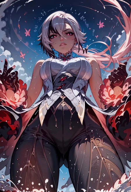 (score_9, score_8_up:1.1), 1 girl, solo, Arlecchino, def clothes, 1girl, x-shaped pupils, red pupils, black gloves, pants, symbol-shaped pupils, multicolored hair, black hair, white hair, arrogant, disgust, from below, looking at viewer, looking down, (stomping:1.2), (stomping viewer), <lora:Expressive_H-000001> expressiveh <lora:princess_xl_v2:0.7> <lora:sinfully_stylish_SDXL> <lora:Concept Art Twilight Style SDXL_LoRA_Pony Diffusion V6 XL:0.8> <lora:Arlecchino-pony-Tanger:0.7>