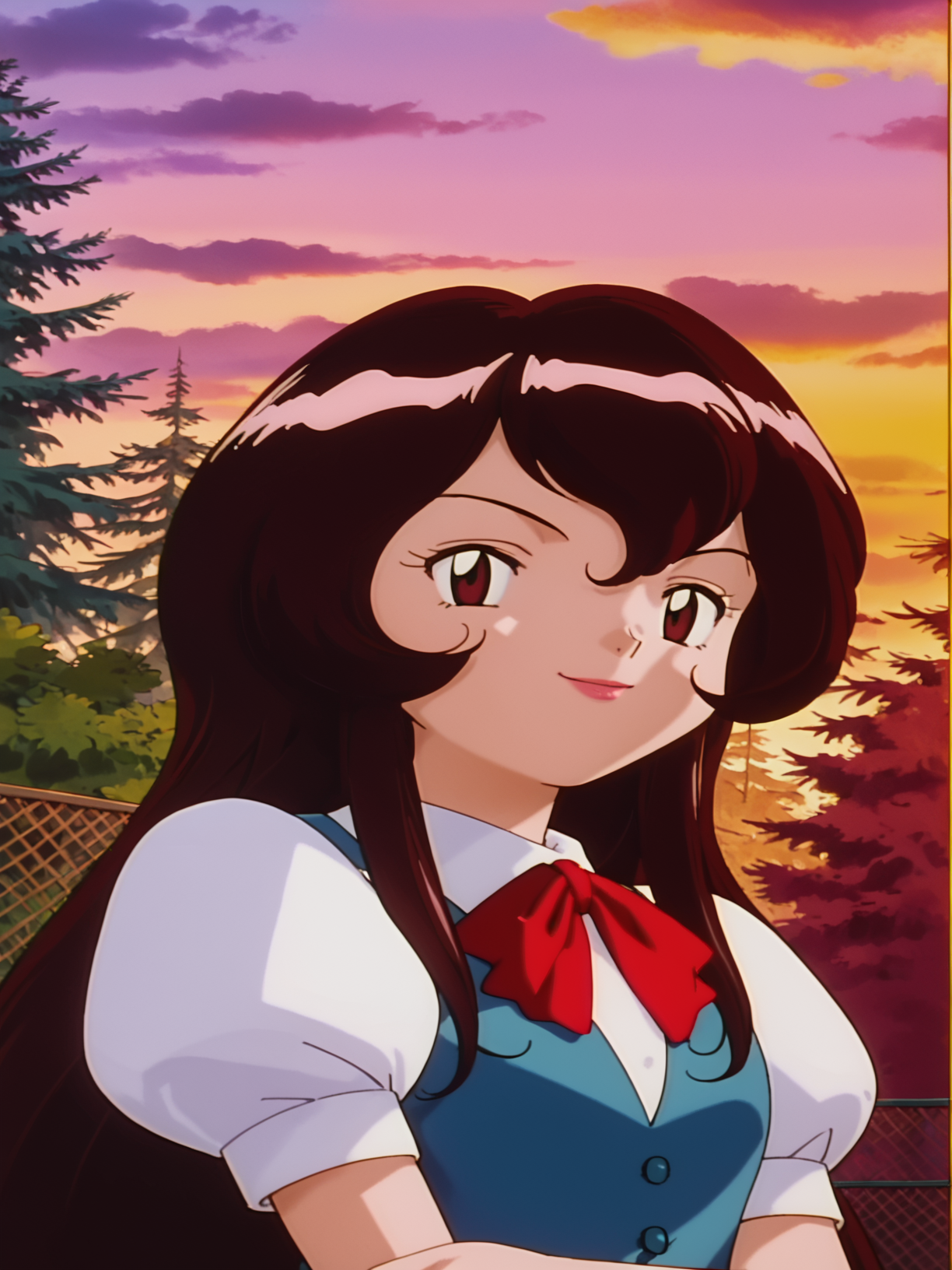 score_9, score_8_up, score_7_up, 1girl, solo, source_anime, anime_screencap, pkmGiselle, long hair, very long hair, big hair, puffy sleeves, short sleeves, <lora:pkmGiselle:1>, perspective,  from below, looking at viewer, smug look, half closed eyes, arms crossed, lips, sunset, outside,