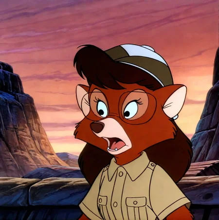 (masterpiece), (best quality), (ultra-detailed), amazing quality, very aesthetic, perfect composition, absurdres, incredibly absurdres, <lora:myrafoxworthy:1>, 1girl, solo, open mouth, shirt, hat, animal ears, white shirt, upper body, outdoors, sky, pith helmet , collared shirt, buttons, furry, retro artstyle, myra foxworthy, glasses, furry female, fox girl, brown hair, body fur, khaki shorts screenshot, animation cel,