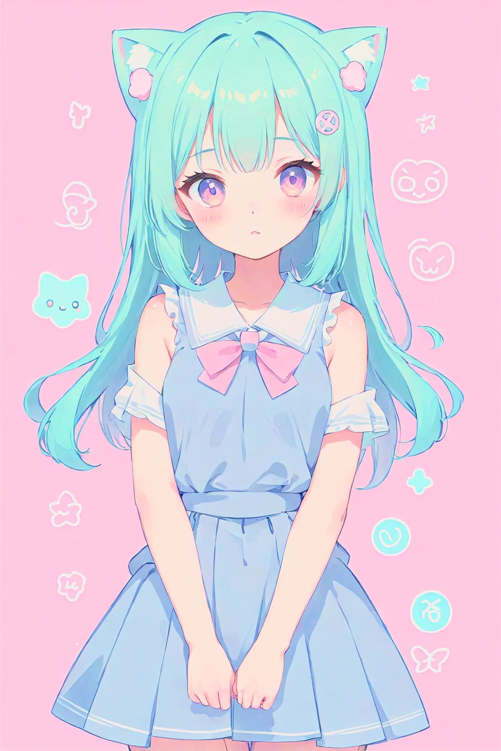 Cute slender 20 year old Asian girl posing for the camera. <lora:KawaiiTechXL:0.8> kawaiitech, cute pastel colors and symbols <lora:anime_sdxl_v2:0.8> anime