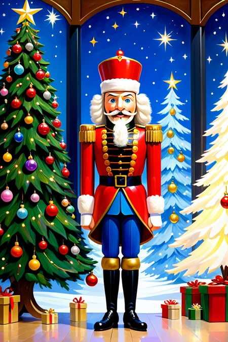 christmas tree art, the nutcracker, , reflective and grateful,cheerful and lively,full of anticipation and excitement, candles, visiting santa claus at the local mall
