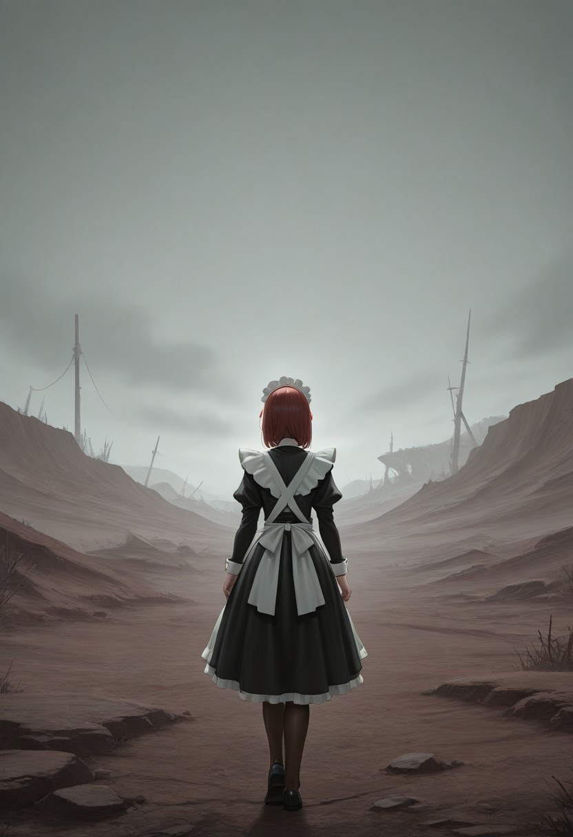 maid, from behind, wasteland