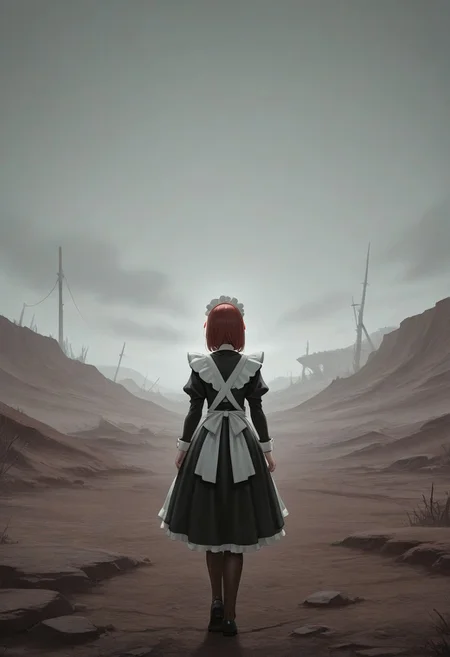 maid, from behind, wasteland