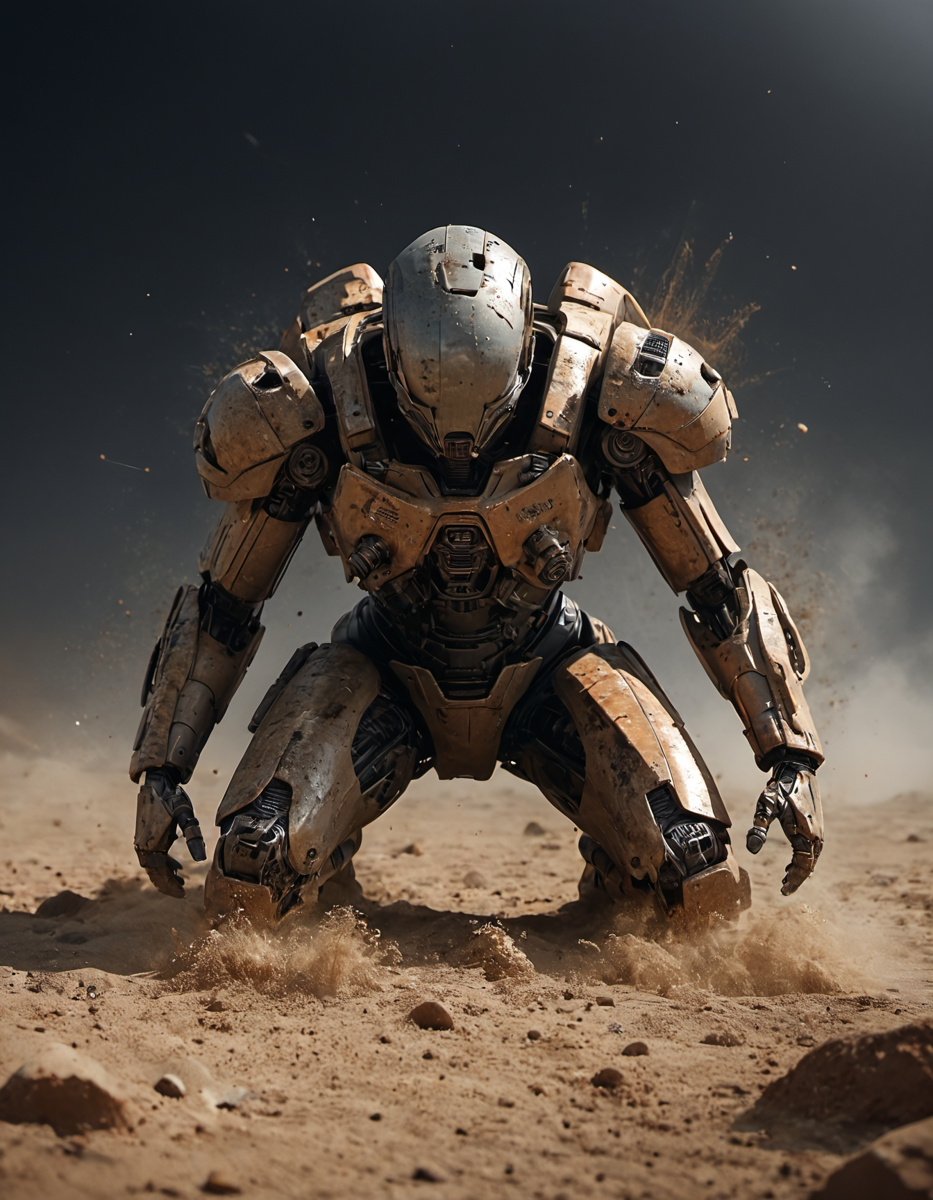 robot|cyborg, old brown power armor, science fiction, rusted,  squat, on desert, (dust wind:1.2), particles, cinematic, close shot, dramatic clouds, dutch angle, dark background  .score_9, score_8_up, score_7_up,score_6_up, rating_safe <lora:- SDXL - vanta-black_contrast_V3.0:1>