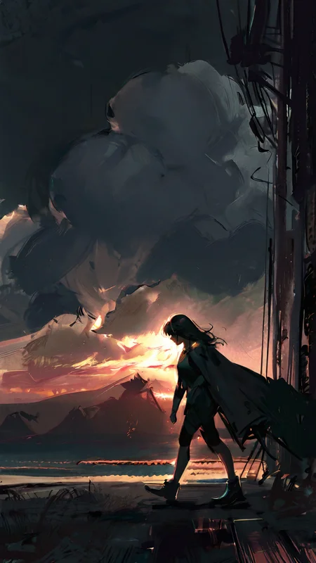 masterpiece, newest,absurdres,incredibly absurdres, best quality, amazing quality, very aesthetic, dark, volumetric lighting,
1girl, walking, horizon, exhausted, cumulonimbus cloud,
<lora:Face_Enhancer_Illustrious:1> <lora:Hunternif16:1>