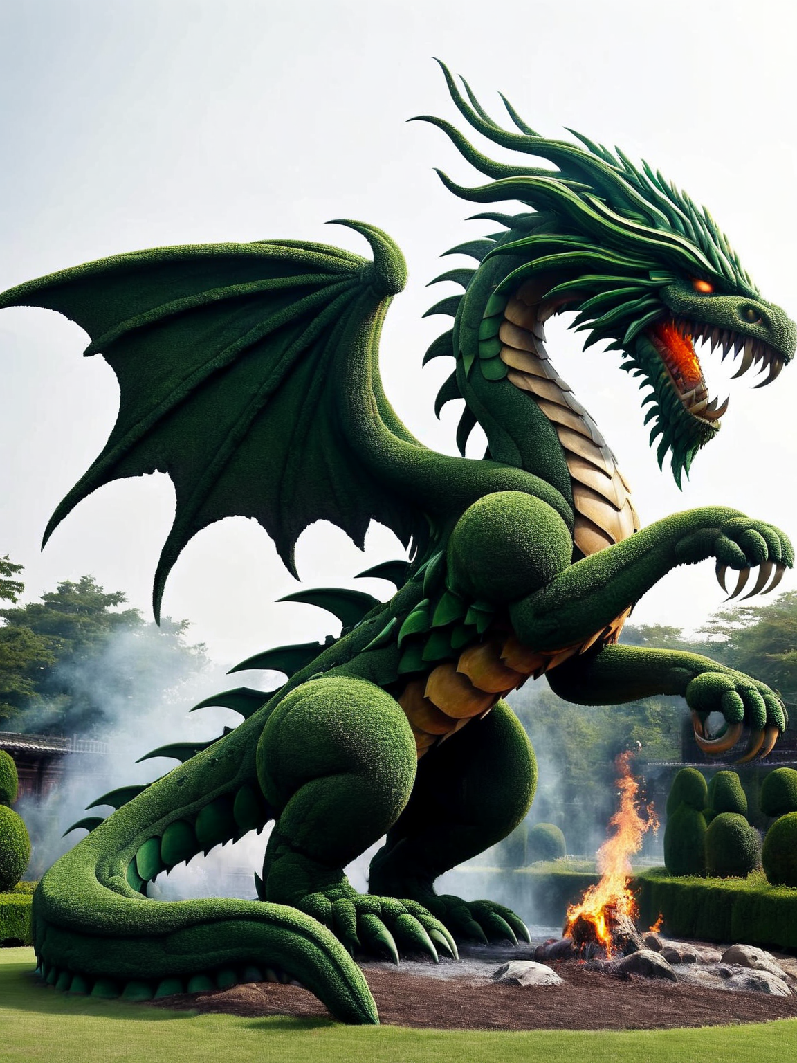 An ais-hdgrw dragon, breathing sculpted fire. <lora:ais-hdgrw-sdxl:1>