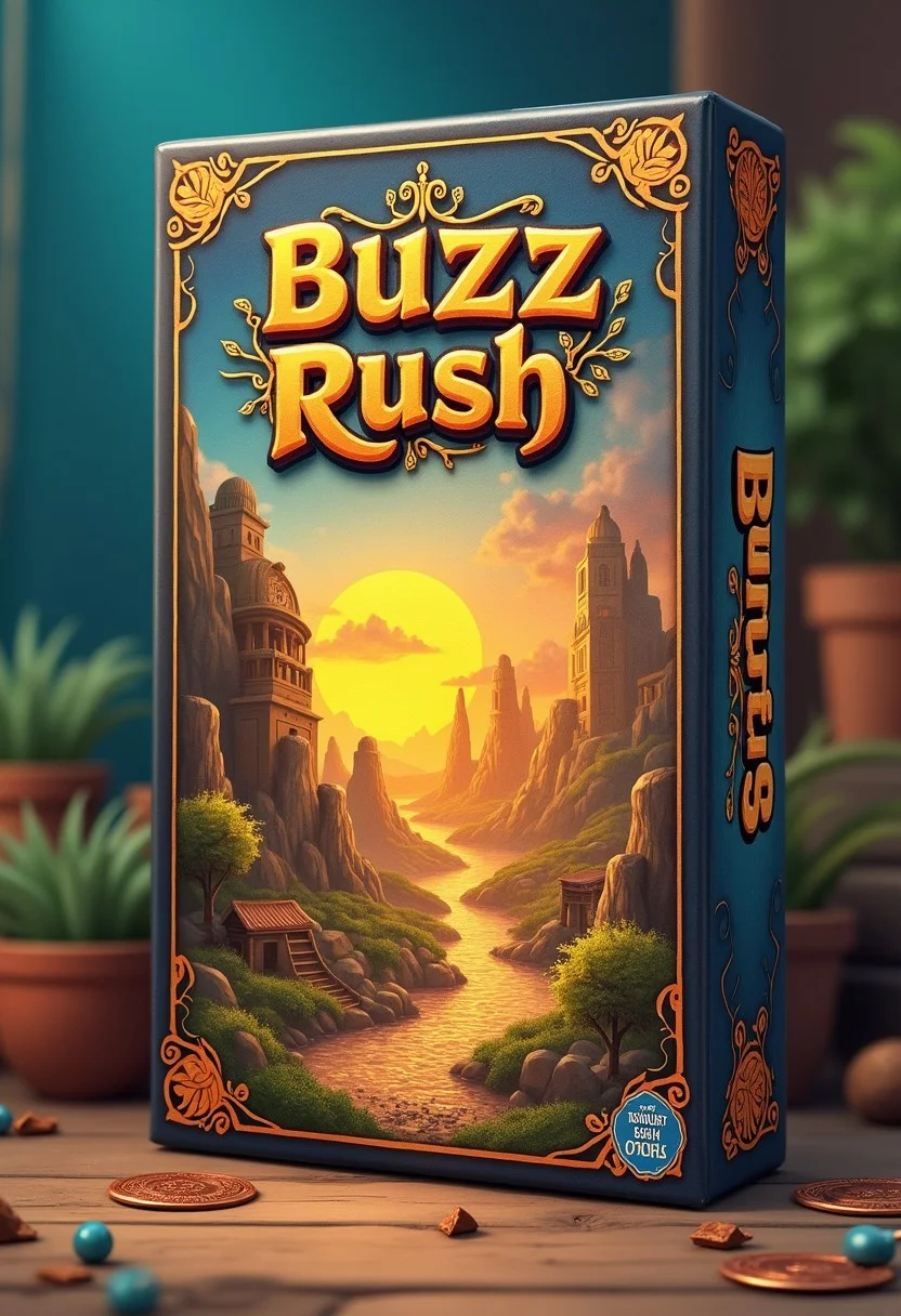 the box of the board game "Buzz Rush" based on the accumulation of buzz, through trade and exploration of distant lands