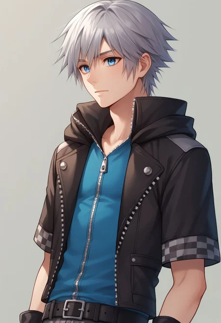 score_9, score_8_up, source_anime, highly detailed, 1boy, solo, male_focus slender, skinny, upper body,
riku, 1boy, male focus, solo, gloves, fingerless gloves, boots, hood, jacket, black gloves, belt, zip, silver hair, blue eyes, checkered clothes
outdoor,