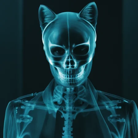 cinematic film still of <lora:x-ray style:1>
portrait Skeleton of catwoman looking at camera
x-ray style