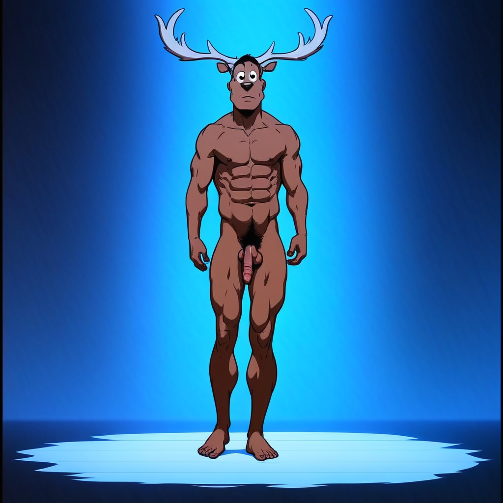 Dimbly, no humans, solo, black eyes, male focus, antlers, pubic hair, completely nude, abs, penis, balls, standing,  score_9, score_8_up, score_7_up, score_6_up <lora:vinceteaa_020_04v2-step00000400r:1> good face, good eyes, looking at viewer, full body, standing,