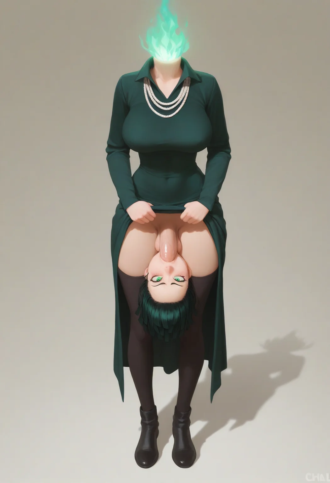 masterpiece, best quality, very aesthetic, absurdres, high definition, amazing quality, newest, explicit, uncensored,
1girl, solo, dullahan, full body, standing, large breasts, holding own disembodied head, autofellatio, erection, own disembodied head between thighs, futanari, testicles, penis, from side, green fire, irrumatio, fubuki \(one-punch man\),
(diathorn, nine \(kanine41\), bartolomeobari, babu, zlix0n, higashiyama shou, butterchalk, pumpkinspicelatte:0.8), acrylic paint \(medium\), realistic, shadow, painting \(medium\), watercolor \(medium\), oil painting \(medium\)