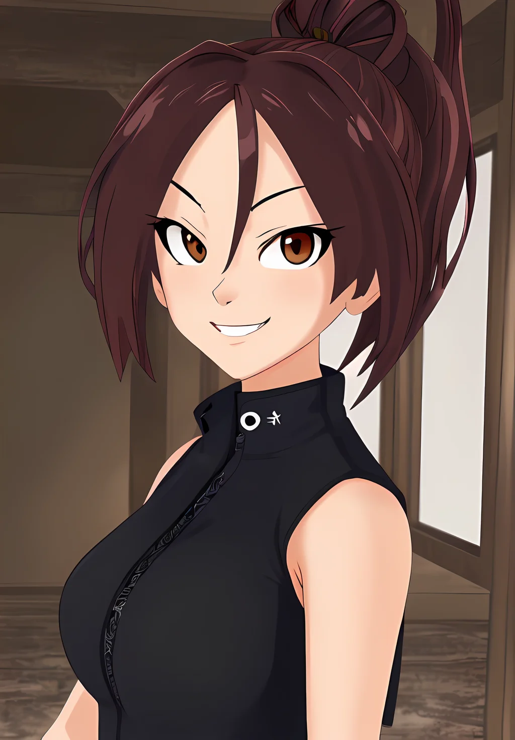 <lora:kunoichi_tomoe:0.8>, kunoichi_tomoe, 1girl, solo, ninja, portrait, smirk, (seductive, alluring, charming:1.3), (highly detailed, high quality:1.3)