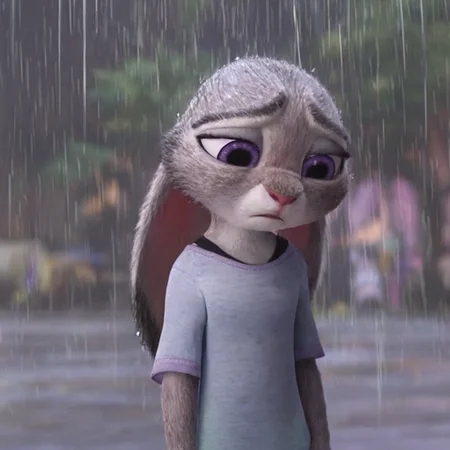 <lora:judyhopps-v3-Yiffy:1.0> judyhopps, judyciv, white shortsleeve shirt, solo, depth of field, bokeh, ears down, sad, rain, pink lighting, BREAK best quality, high quality, masterpiece