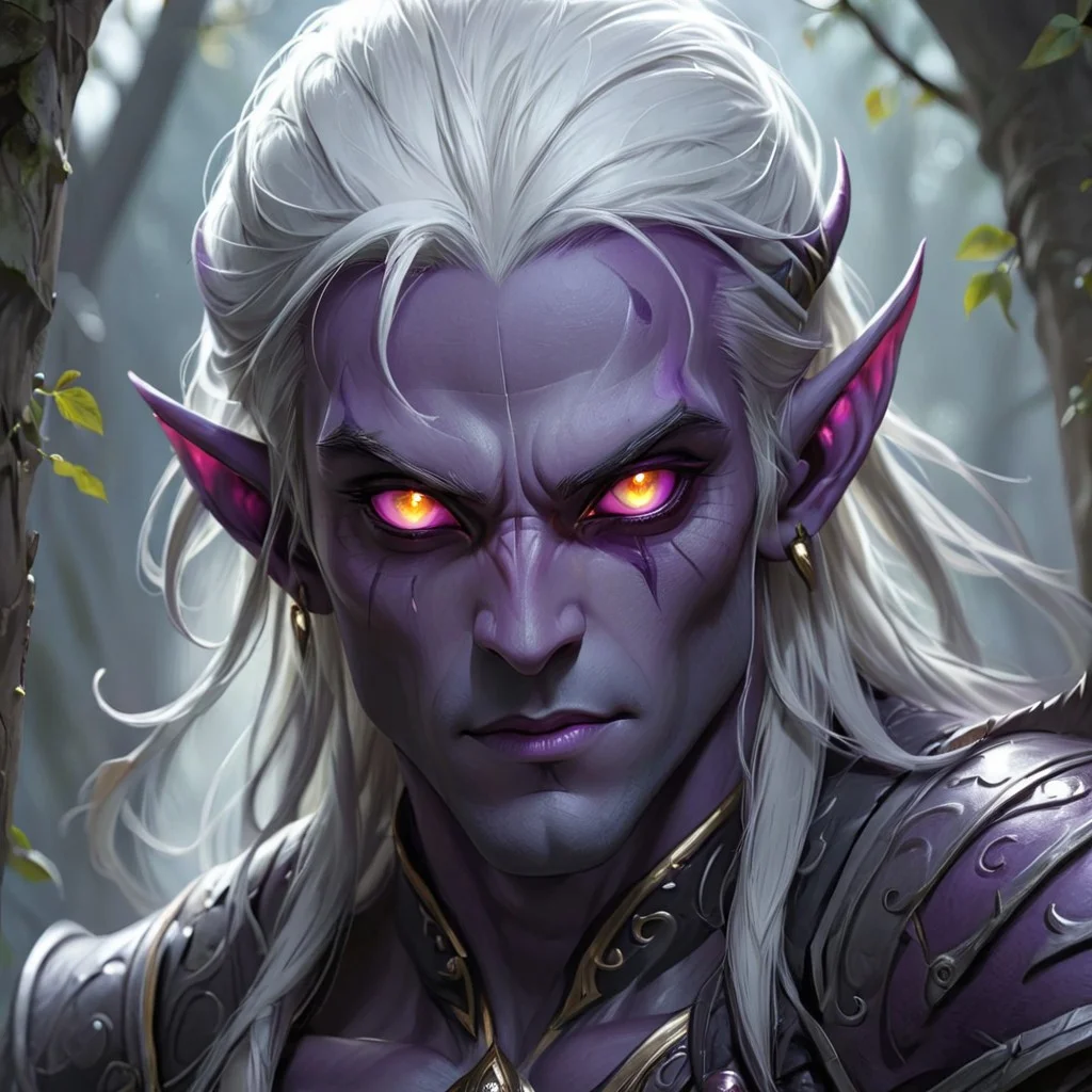 dark elf warrior, close up, portrait, glowing eyes, handsome,