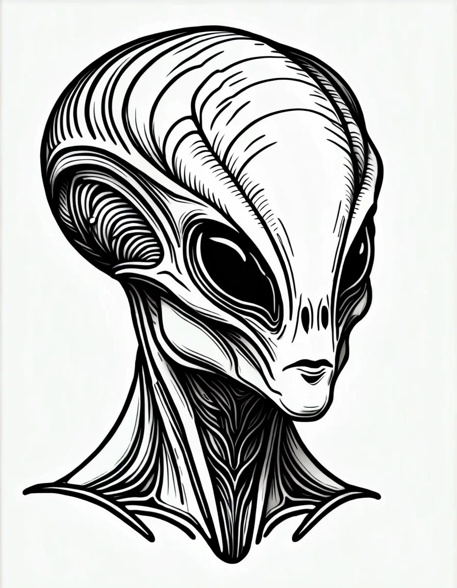 lineartlora, alien, portrait, lineart