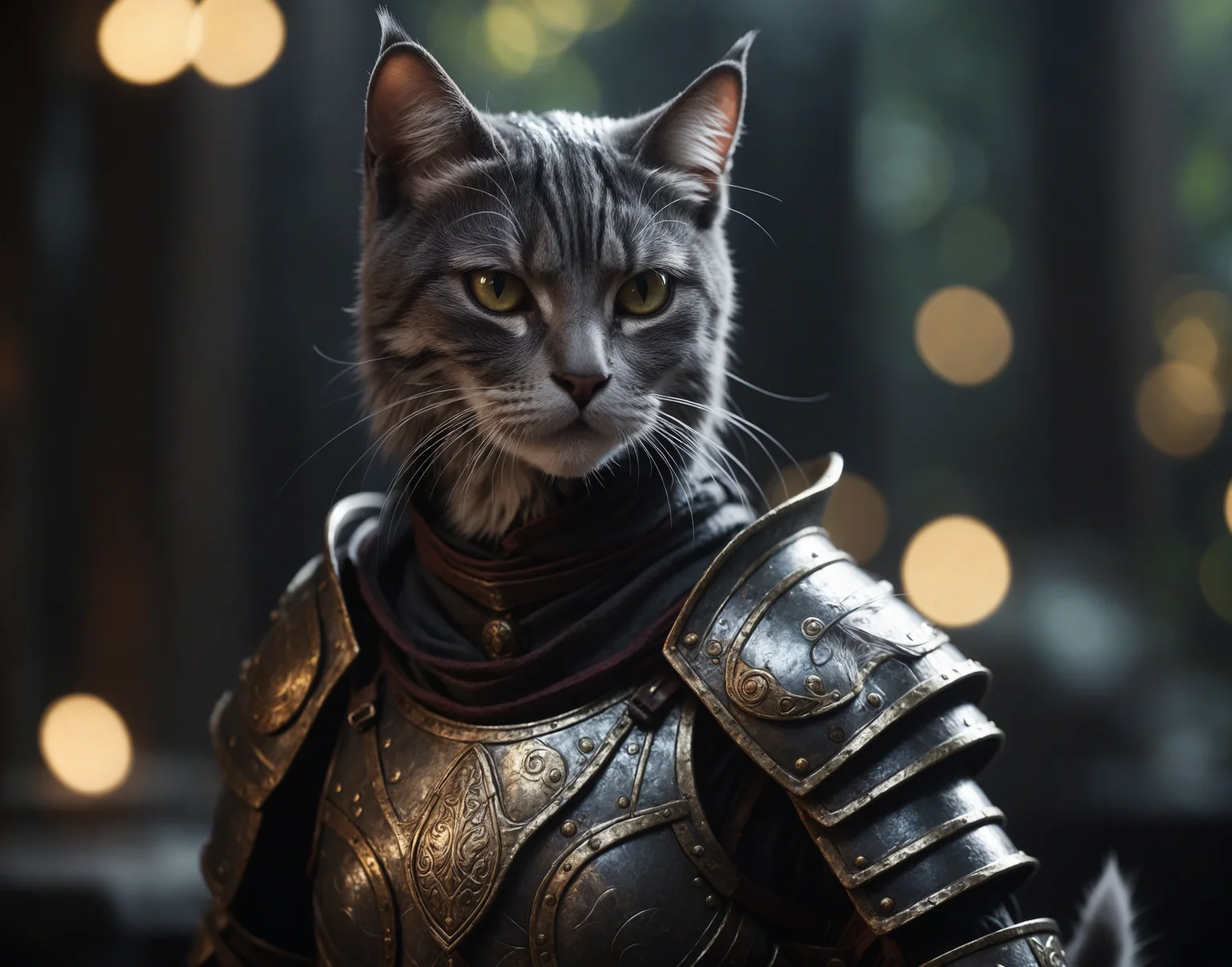cinematic film still, a cat mage, armor, wrathful eyes, dark atmosphere, shallow depth of field, vignette, highly detailed, high budget, bokeh, cinemascope, moody, epic