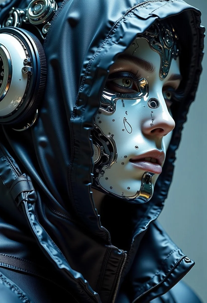 Close-up portrait of cyberpunk ninja "Phantom