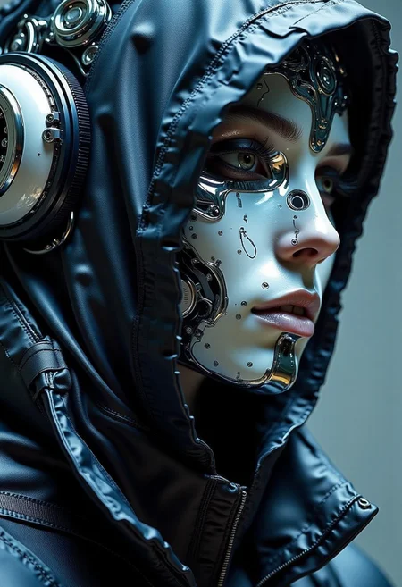 Close-up portrait of cyberpunk ninja "Phantom