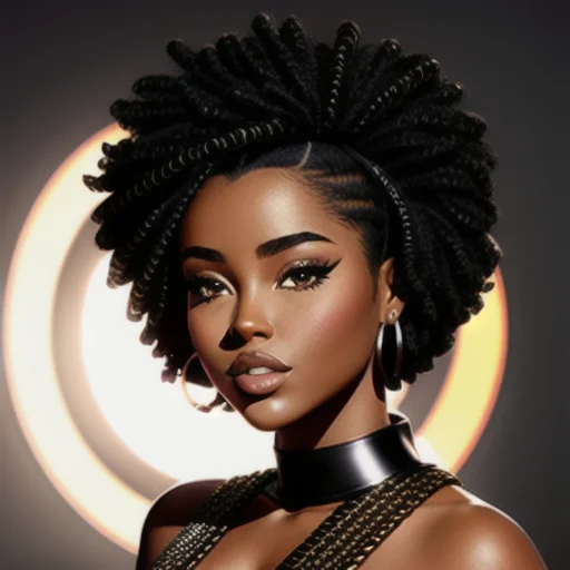 a photo portrait of a beautiful African female, dark skin, art by fs2023, best quality masterpiece, photorealistic, detailed, 8k, HDR, shallow depth of field, broad light, high contrast, backlighting, bloom, light sparkles, chromatic aberration, sharp focus, RAW color photo, cinematic lighting, octane render, volumetric lighting