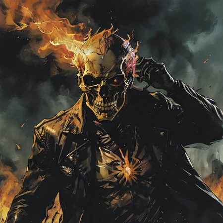 Ghost Rider breathing fire SimplePositiveXLv2 <lora:Dark_Novel:0.7>