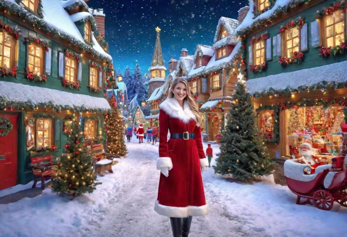 (((masterpiece))), ((Snowy Christmas scene in santas toy making  village  with beautiful girl facing the camera with iridescent blue eyes)), medium shot, background:snowy christmas scene, ((beautiful mansions and christmas lights lit up around the toy making village)), (people smiling and walking around town enjoying the Christmas spirit), complex 3d render, intricate reflections, ultra-detailed, HDR, Hyperrealism, Panasonic Lumix s pro 50mm, 8K, octane rendering, raytracing, (((professional photography))), high definition, photorealism, hyper-realistic, bokeh, depth of field, dynamically backlit,  studio, vibrant details, ((professional Color grading)), photorealistic ,detailmaster2,photorealistic, sharp edges,  sharp focus <lora:locon_perfecteyes_v1_from_v1_64_32:1> <lora:more_details:1>