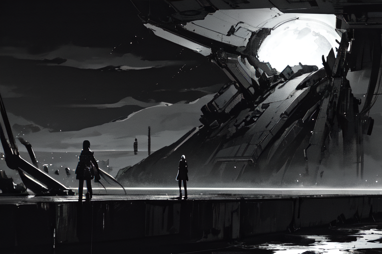 highly insanely detailed, masterpiece, top quality, best quality, highres, 4k, 8k, RAW photo, (very aesthetic, beautiful and aesthetic),  
tsutomu nihei,nihei_tsutomu,blame!,blame gakuen!,abara,TNstyle,sidonia_no_kishi,dome,tentacles,machinery,bones,air conditioner,gauna,gauna mech,light particles,dark sky,black sky,buildings,clouds, 
<lora:blameLora_v10:0.8>, 
(1girl:1.3), 
solo focus, 
(in river),splash,splashing,(moonlight background,low horizon),backlighting,âââ