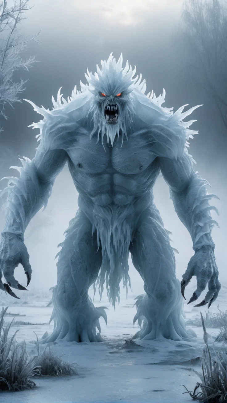 <lora:é²å䏿´¾@å¥å¹»ä¸çXL:1>,Frost Monster, a monster form formed by a huge frost, white translucent, thick fog, dynamic pose, evil atmosphere, epic movie, rotten swamp, high detail, ultra high resolution, 32K UHD, best quality, masterpiece, ...