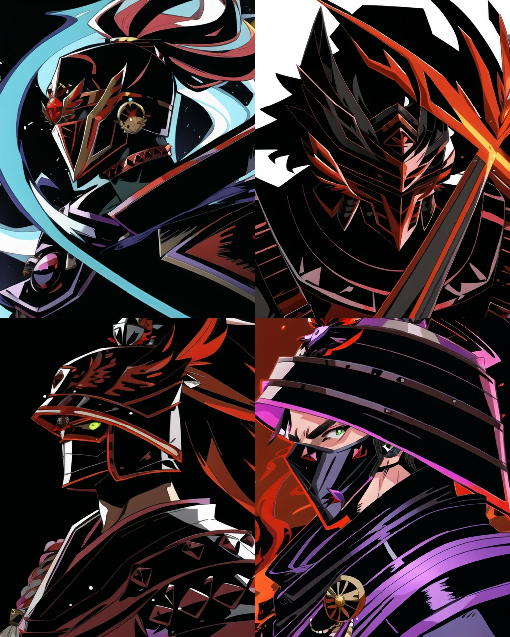 samurai, hades-8500, cartoon, (portrait), looking at viewer, ancient japan, (realistic), solo, soft lighting, shading, comic, (dark outlines:1.2), epic, fantasy, splash art, stars, warrior, covered face, mask, (((armor))), green eyes, close-up
