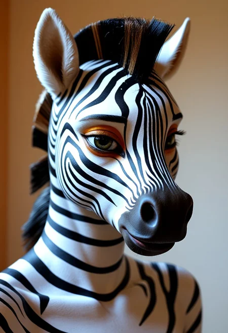 anthro horse, beautiful, detail vibrant zebra skin, girl, closeup
8k detail