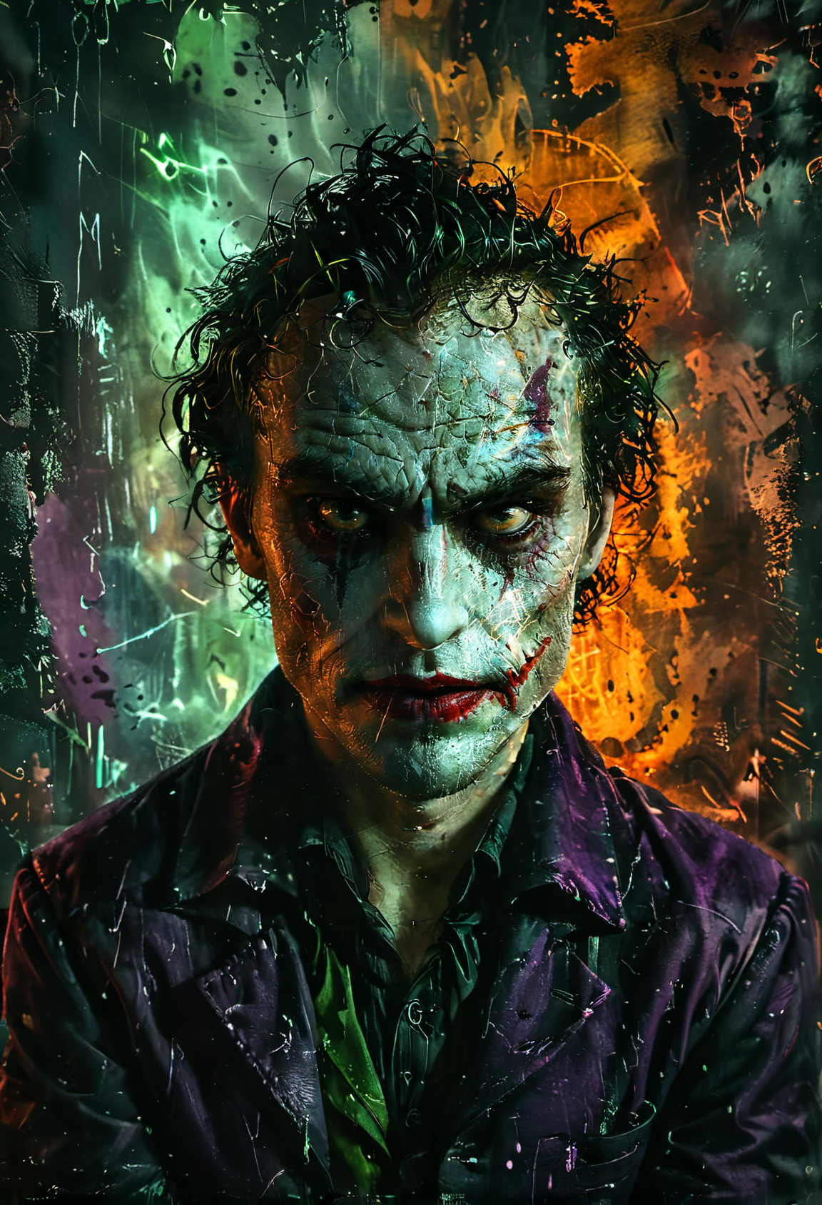 <lora:Lost_In_Dreams:1>,joker in the asylum,sinister expression,atmospheric,dramatic, glow effects, godrays, Hand drawn, render, 8k, octane render, cinema 4d, blender, dark, atmospheric 8k ultra detailed, cinematic, Sharp focus, big depth of field, Masterpiece, 3d octane render, 8k, concept art, trending on artstation, hyperrealistic, extremely detailed CG unity 8k wallpaper, trending on CGSociety, Intricate, High Detail, dramatic