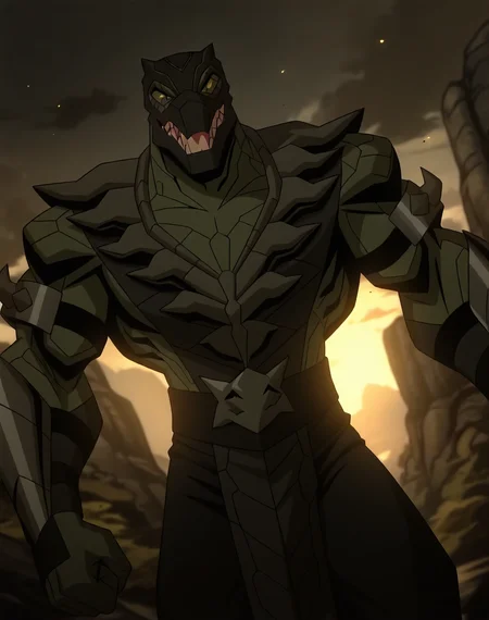 <lora:Reptile_(Mortal_Kombat_Legends_Scorpion's_Revenge)_(Illustrious)_(AD):1.35> Reptile_MK, muscular, Mortal Kombat,
dutch angle, exterior, monumental architecture, wasteland, dark night sky with black clouds, mountains, ancient Asian stone ruins,
male focus, gradient coloring, villain, cowboy shot, white teeth,
BREAK very awe, aesthetically pleasing, masterpiece, best quality, amazing quality, very aesthetic, perfect depth of field shot, in'ei, source_furry, furry_art,
Smooth Quality, lazympos, IllustQualXL_Pos,
