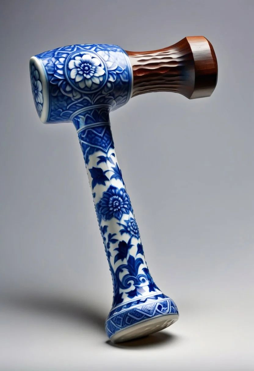 a hammer made out of Bluepatternporcelain